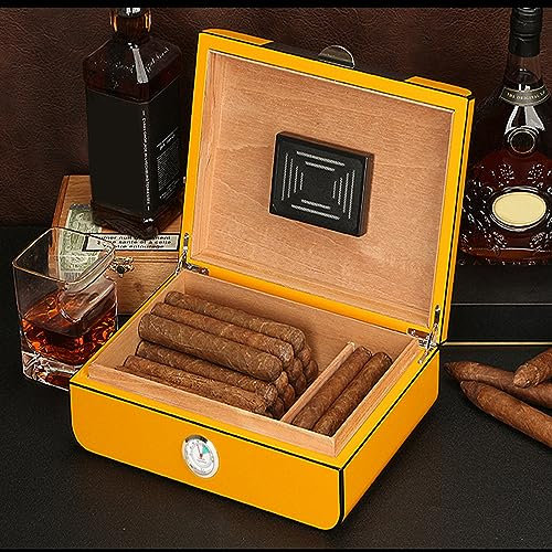RIDAEX Zigarrenetui aus Zedernholz, Humidor mit Scharnier aus lackiertem Metall, großes Fassungsvermögen mit Werkzeugen, Fassungsvermögen des Zigarren-Humidors ca. 35 Packungen, integrierte Bar