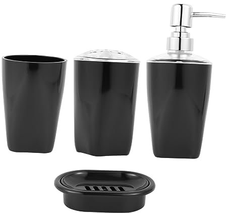 Cabilock 4 Stück Badezimmer Accessoire aus Ps Kunststoff in Schwarz mit Zahnbürstenhalter und Seifenhalter Leicht zu Reinigen für Ordentliches Badezimmer zu Hause