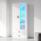 Azkoeesy Vitrine blanche brillante avec 16 lumières LED de couleur, vitrine en verre, armoire haute, vitrine sur pied, 182 cm de hauteur