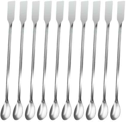 HugeDE 10 Pcs 20cm Stainless Steel Lab Spoons Lab Mixing Spatulas Laboratory Scoops Spoons Micro Scoops Science Laboratory Spoons