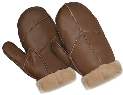 Harssidanzar Männer Fäustlinge für Winter,Lammfell Shearling Pelz gefüttert Warme Echtleder Fäustlinge Handschuh KM054EU,Karamell,Größe M