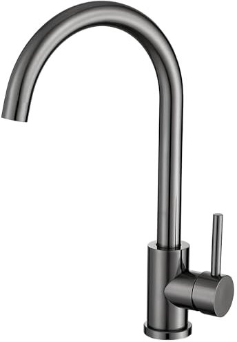 VALAZ Rubinetto Cucina Gun Metallo | Rubinetti Miscelatore Monocomando | Alta Pressione, Risparmio idrico, Girevole a 360°, Installazione Veloce | Acciaio Inox, Serie Misisipi