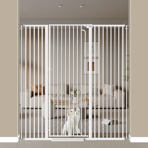 THEYFIRST 57 Extra Tall Pet Gate for Doorway, 52.7-57.4 Wide Baby Gate for Cats Walk Through, Auto Close Tall Dog Gates with Door, Child Safety Gate Indoor Stairs, Cat Proof Gate for Doggie, White