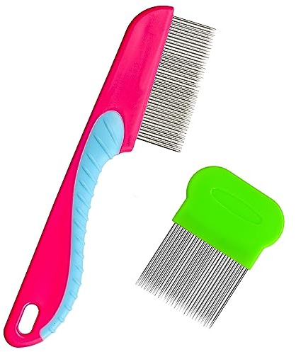 Acooruiteng Läusekämme, wiederverwendbar, langlebig, Läusekamm, Kunststoffkopf, Läusekamm, Edelstahl, Kopfläusekamm für Erwachsene, Kinder, Hunde, Katzen, Kopfläuse-Behandlung, entfernt Läuse, 2 Stück