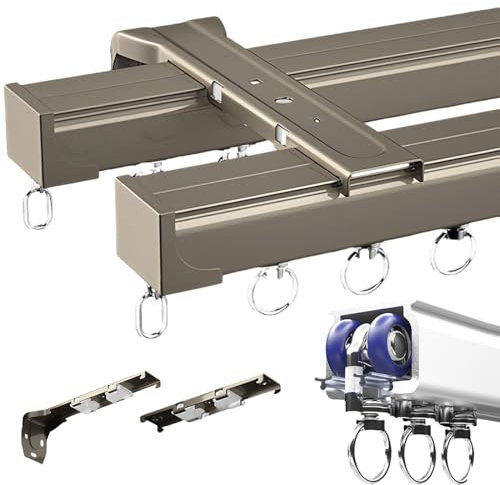 Gardinenschiene aus Aluminium Vorhangschienen, Schwerlast Gardinenschiene, Deckenbefestigung 2-läufig, Aluminium, Inkl. Befestigungsmaterial, für Schiebevorhang, Dusch-Deckenschienen-Set (50-800cm) (