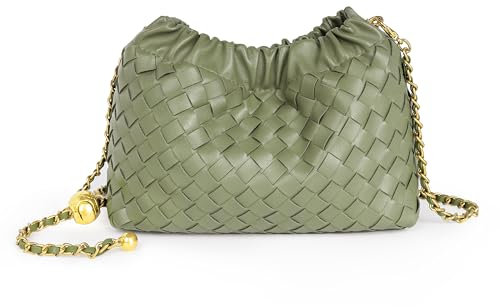 Joryin Kleine Umhängetasche für Damen, trendy, Knödeltasche, Clutch, Geldbörse für Damen, Abendtasche, Wolkengeldbörse, veganes Leder, Hobo-Tasche, Gewebtes Leder, Salbeigrün