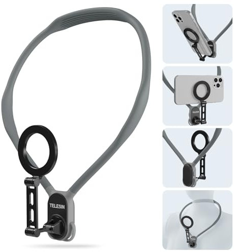 TELESIN° Max Magnetico di Lunghezza Estesa da Collo per Telefoni, POV/Vlog Supporto per Telefono da Collo, Collana Magnetica per Cellulare con Fascia Toracica Anti-shock per iPhone Android (Gray)