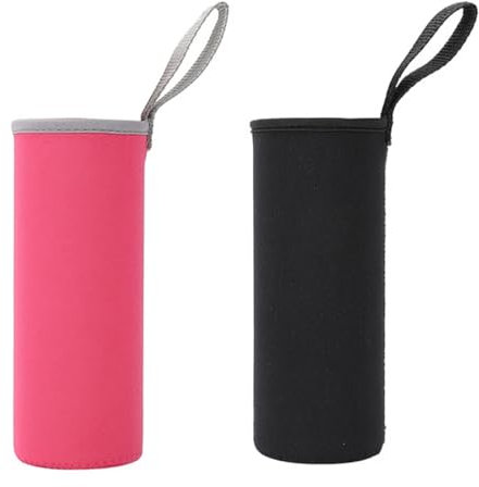 LuLiyLdJ 2 Pezzi Custodia in Neoprene per Bottiglie, Custodia per Bottiglia in Neoprene, 550ML Borsa Protettiva per Bottiglie Coperchio per Borraccia Acqua (Nero+Rosa)