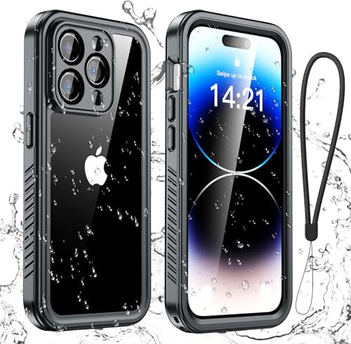 Aekyiwot Handyhülle für iPhone 14 Pro Hülle, IP68 Wasserdicht Schutzhülle für iPhone 14 Pro Hülle, 360 Grad Full Case für iPhone 14 Pro Stoßfest Sturzfest, Schwarz