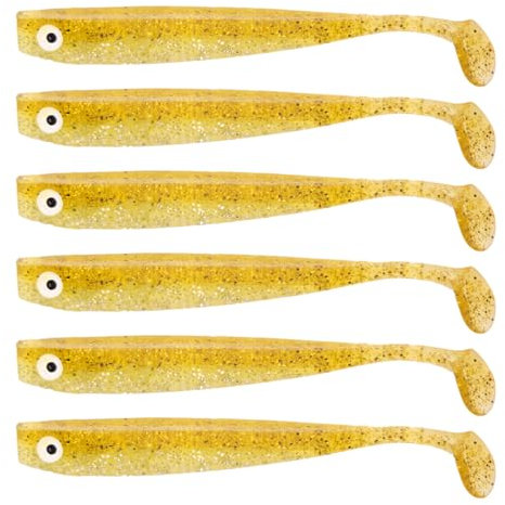 Zanderbait 12cm Goldglitter, Angelköder, Kunstköder, Zanderbait, Zanderköder, Softbait, Gummifisch, Gummiköder, Lieferumfang 6 Stück.