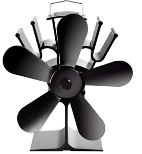 HPTHLY Kaminventilator mit 5 Flügeln, schwarz, wärmebetrieben, für Ofen, Holzscheit, umweltfreundlich, leiser Ventilator für Zuhause, effiziente Wärmeverteilung