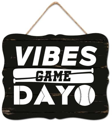 Vibes Game Day Panneau mural rétro en bois avec citation littéraire Décoration murale pour la maison, la famille, le salon, la chambre à coucher, cadeau de pendaison de crémaillère 20,3 x 25,4 cm