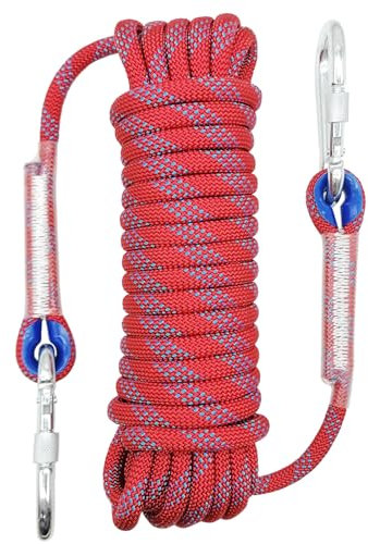 Climbing Rope, 10mm Outdoor Safety Rope, Nylon Rope Static Rock Climbing Rope with Carabiner, Good for Mountaineering, Camping, Rescue, Fire Escape, Ice Climbing, Exploration (Red, 10m)