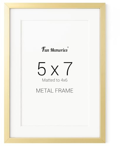 Fun Memories 5x7 Metal Picture Frame - 5 x 7 Metal Photo Frames with 4x6 Removable Mat- Ideal for Wall or Tabletop Display - Wall Hook Hanging Hardware Included (Gold, 1 Pack)