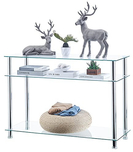 SAVAFA Glass Console Table, Slim Hallway Table with Storage, Slim Sofa Table for Living Room Small Spaces(Large: 40D x 110W x 77H centimetres)