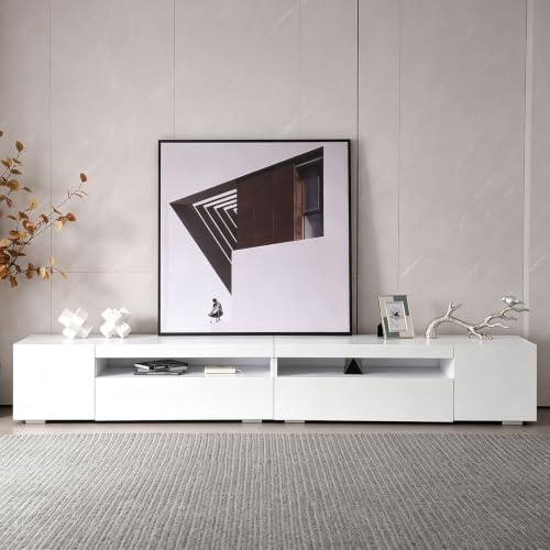 KAZZIO Mobile TV Moderno Bianco con illuminazione a LED Regolabile, Lungo 240 cm, Mobili Basso Soggiorno per Soggiorno e Sala da Pranzo