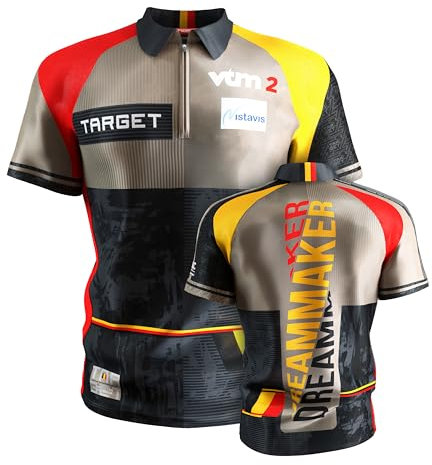 Target Darts Dimitri Van den Bergh Dart Shirt 2025, Größe: L | Herren Darts Weltmeisterschaft Shirt, Coolplay kragenloses Dart-Top für Erwachsene, Dartboards Top für Männer, Dream Maker T-Shirt