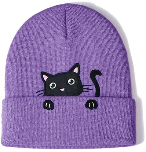 Berretto da donna a forma di gatto, idea regalo per amanti dei gatti, cappello lavorato a maglia per donne e ragazze, Viola, Taglia unica