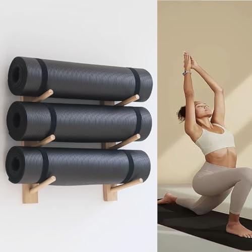 Miuxe Yoga Studio Workout Raum Yoga Matte Halter Wandhalterung, 2-9 Schicht Hölzerne Yoga-Matte Lagerung Rack Wand Montiert, Große Gym Organisation Schwimmende Regal Für Schaumstoff-Rolle