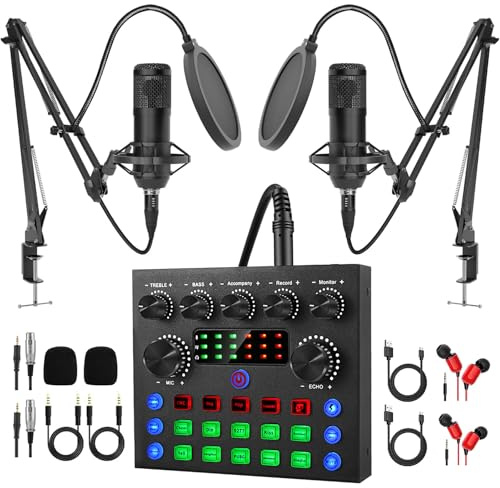 Podcast Equipment Bundle for 2, All-in-One Audio Interface with Studio Condenser Microphone, Perfect for Podcasting, Recording, Singing, Streaming and Gaming, PC, Smartphone, YouTube,