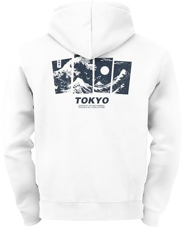 Neverless® Hoodie Backprint Herren Japan Tokyo Große Welle Kanagawa Japanische Kunst Männer Kapuzenpulli Fashion Streetstyle Weiss XXL