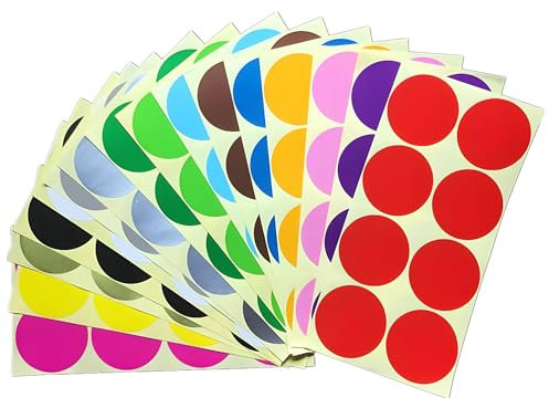256 Stück bunt Klebepunkte Aufkleber 50 mm Runde Punktaufkleber Farbkodierun Etiketten selbstklebende Markierungspunkte zum Beschriften und Basteln Stickers Round Color Coding Labels (16 Farben)