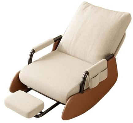 Cord Sessel mit Hocker Lesesessel Bequem mit Verstellbarer Rückenlehne Relaxsessel mit Katzenpfotenleder für Wohnzimmer, Schlafzimmer(White)