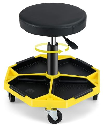 Nightcore Pneumatischer, Verstellbarer Roll-Mechaniker-Hocker, robuster Roll-Garagenhocker mit Mehreren Werkzeugablagen und gepolstertem Sitzkissen, 150 kg Gewicht, Drehkapazität, Ladenhocker