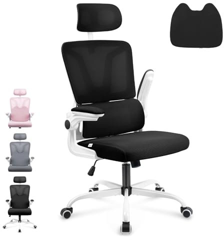 Kidsbuddy Sedia Ufficio Ergonomica da Scrivania, Supporto Lombare, Braccioli e Poggiatesta Regolabili, Rete Traspirante, Altezza Regolabile, Gaming, Studio, Poltrona Girevole, Nero