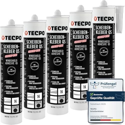 TECPO 5X Scheibenkleber Quickly-Safe, 290ml MS-Polymer primerlos mit Kleb- und Dichtstoff-Technologie Scheibenklebstoff - Elastisch witterungsbeständiger Klebstoff zum Verkleben und Abdichten