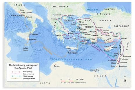 Poster Map Of Paul's Missionary Journeys, 1 Leinwand-Poster, Schlafzimmer-Dekor, Sportlandschaft, Büro, Raumdekoration, Geschenk, Wandkunstdruck, Bild Gemälde für Wohnzimmer, Schlafzimmer,