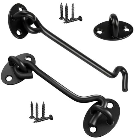 2PCS Hook and Eye Latch, Cabin Hook Stainless Steel Gate Hook Lock - Black Shed Door Latch Heavy Duty, Gate Latch for Garden Gate, Wooden Gates, Window Brace Gate Door Catch (3in)