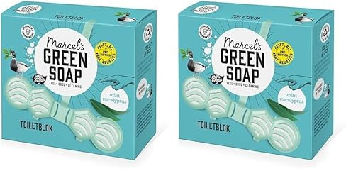 Marcel's Green Soap Toilet Block Mint & Eucalyptus - Fragrant Toilet Freshener - With probiotics against unpleasant odours - 95% biodegradable - Recycled plastic (Pack of 2)