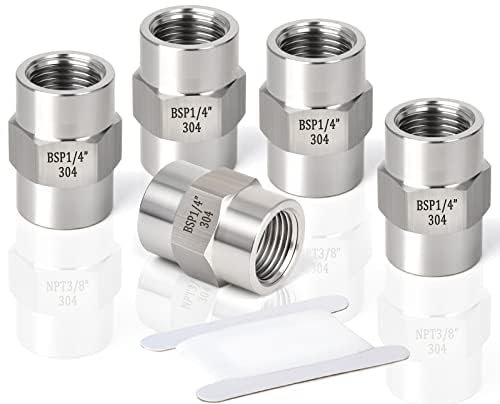 ERGAOBOY 2 Pcs 1/4 BSP Female Thread X 1/4 BSP Female Thread Forged Stainless Steel Hex Coupling Connection SUS 304 Pipe Fittings