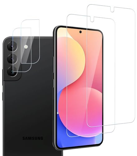 VideoSecu 2+2 Stück Schutzfolie für Samsung Galaxy S22 5G, Displayschutz für Samsung S22 Schutzfolie mit Kameraschutz, Panzerfolie für S22 Schutzglas
