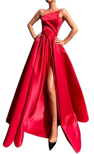 Robe Femme Chic Et Elegant De Soiree Robes Soirée Longue Cocktail Elegante Fendue Pastel Mariage Maxi Dress Ensemble Vetement pour Satin Bal Ete Rouge Dos Nu Boheme Asymétrique