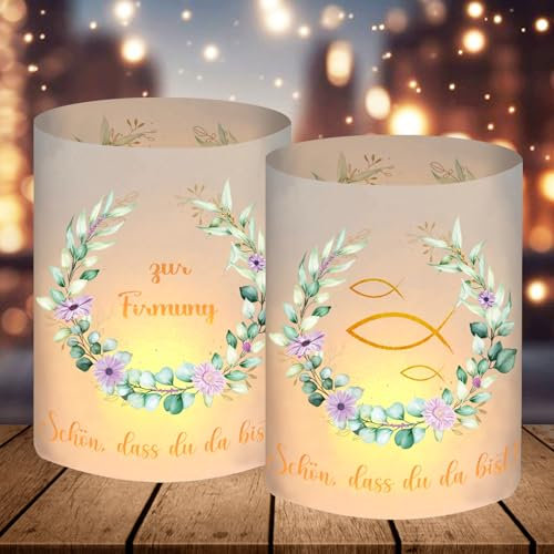 12 Windlicht Tischdeko, Firmung Deko Eukalyptus Grün, Zur Firmung Deko Junge Mädchen Geschenke Gastgeschenke, für Teelichter oder Kerzen