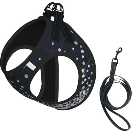 Schwarz Silber Glitzer Diamant Funkelnd, Haustiergeschirr, Verstellbares reflektierendes Hundegeschirr, Haustierleinenweste,M