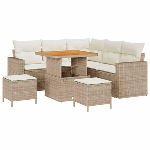 vidaXL Garten-Sofa-Set 8 pcs Beige und Creme 80 x 80 x 71 cm, Garten und Terrasse, modernes Außen-Sofa-Set, abnehmbare Kissen, UV-beständige Materialien, Lounge-Sitzgruppe
