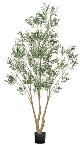VEVOR Árbol Artificial de Olivo Alto de 2438 mm Planta Artificial de PE para Decoración Árbol Verde Planta Falsa para Hogar, Oficina, Hotel, Centro Comercial, Interior y Exterior, Maceta Negra
