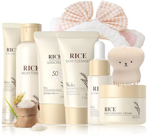 Reis Skin Care Set Geschenke für Frauen - Skincare Set - Gesichtspflege Set Feuchtigkeitsspendend & Hautelastizität - Beauty Set Teenager Mädchen - Mit Toner,Serum,Creme,Stirnband