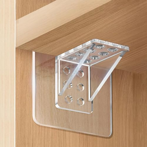 Regalbodenträger selbstklebend, Regalboden, Transparent Klebewinkel Regalboden Halterung, Base Supports, Klebehaken Schrankboden Träger selbstklebend, für Schrank Kleiderschrank (L, 12 Stück)