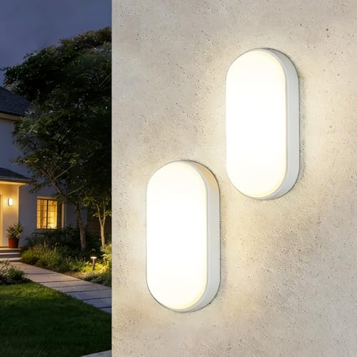 ANWIO LED Deckenleuchte 14W 1400 Lumen Deckenlampe Wandleuchte– Oval, IP54 Spritzwassergeschützt, Neutralweiß 4000K – Extra flache Feuchtraumlampe für Badezimmer, Keller, Garage, Flur, Garten – Weiß