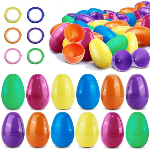 Lefeesiam 36 Stück große befüllbare Ostereier aus Plastik – 5 x 8 cm Bunte Eierschalen mit Band für Osterjagd, Korbfüller, Überraschungsgeschenke