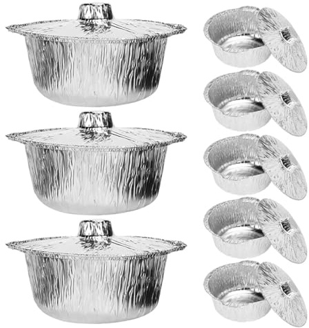Operitacx Lot de 8 Casseroles en Aluminium Jetables avec Couvercle, 2000 ML, Rondes, Multifonction pour Camping, Cuisson Four, Réchauffage, Compatibles Barbecue et Congélation, Ustensiles
