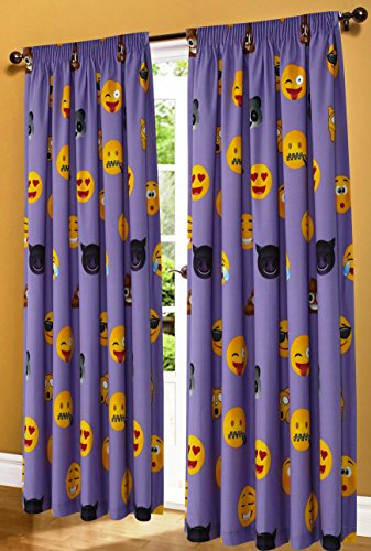 Lilac Curtains Facial Expression Quilt Duvet Cover and Pillowcase Curtains Bedding Bed Set with Emotional Faces Ikons (Matching Curtains, Lilac)
