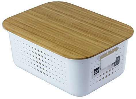 SmartStore ORTHEX Basket 15 - Juego de 2 cestas de almacenamiento con tapa de bambú de madera de leña (incluye clip para etiquetar)
