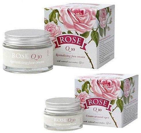 Set: Rosenwasser Feuchtigkeitscreme Gesicht + Augencreme Q10