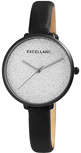 Excellanc Damen-Uhr Kunstleder Armband Dornschließe Glitzer Analog 1900203 (schwarz)