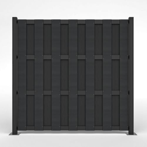 HORI WPC Lamellenzaun Komplettset - Moderner Sichtschutz für den Garten - Robuster & pflegeleichter Zaun mit einfacher Montage - 1x Quadratisch + 1x Pfosten zum aufschrauben anthrazit